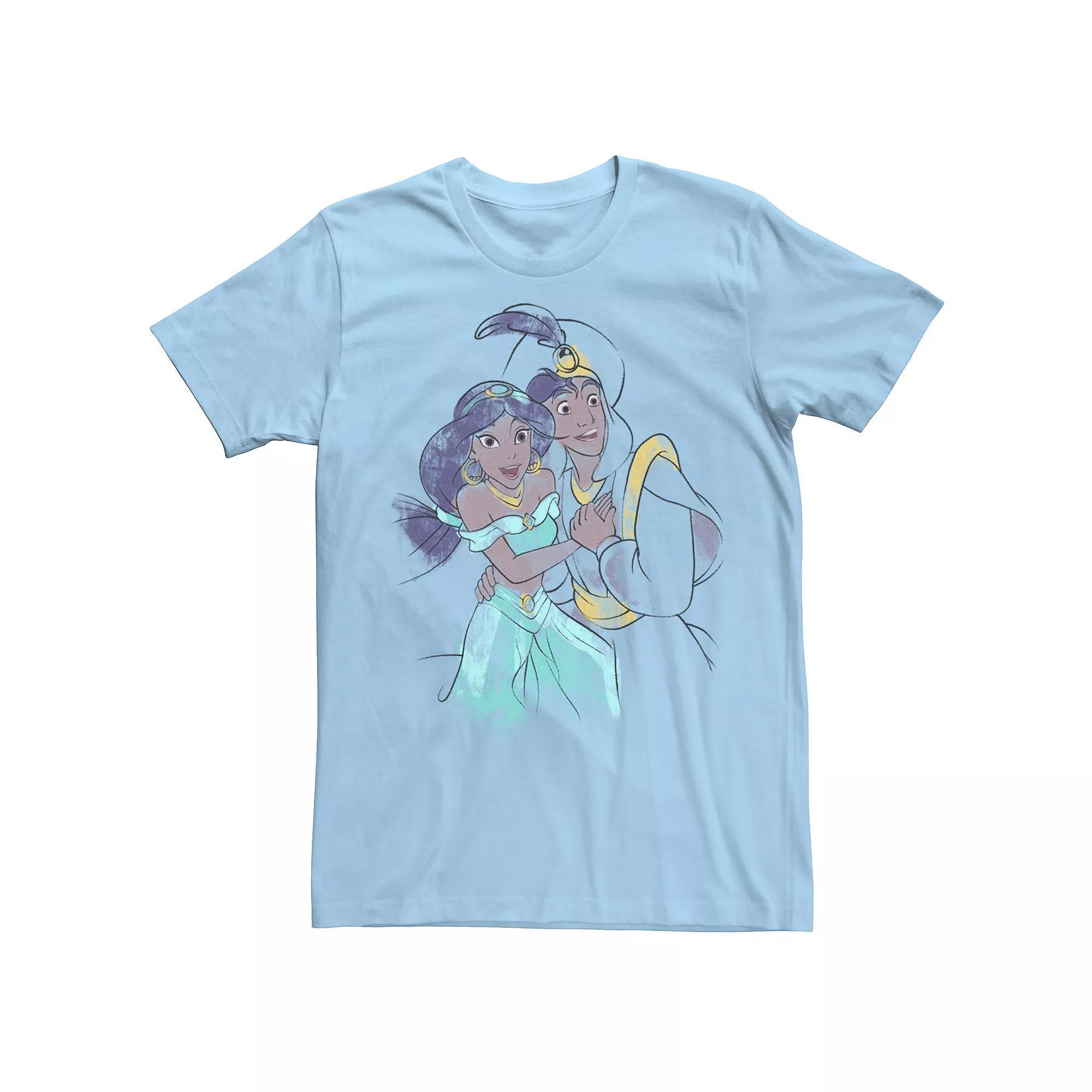 Disney's Aladdin & Jasmine Watercolor Portrait Men's Tee, Size: Small, Light Blue Product Image
