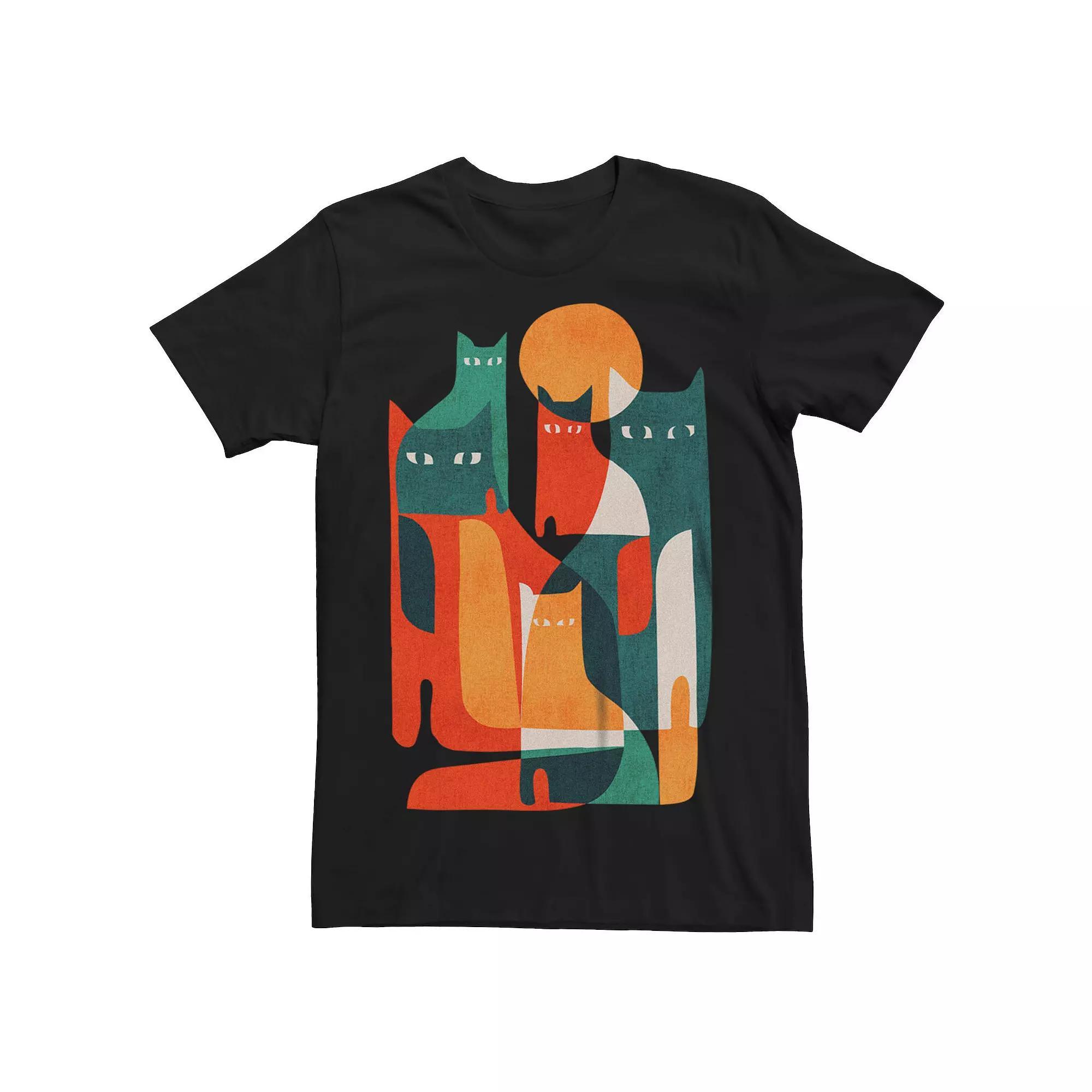 Men's Abstract Cats Graphic Tee, Size: XXL, Light Blue Product Image