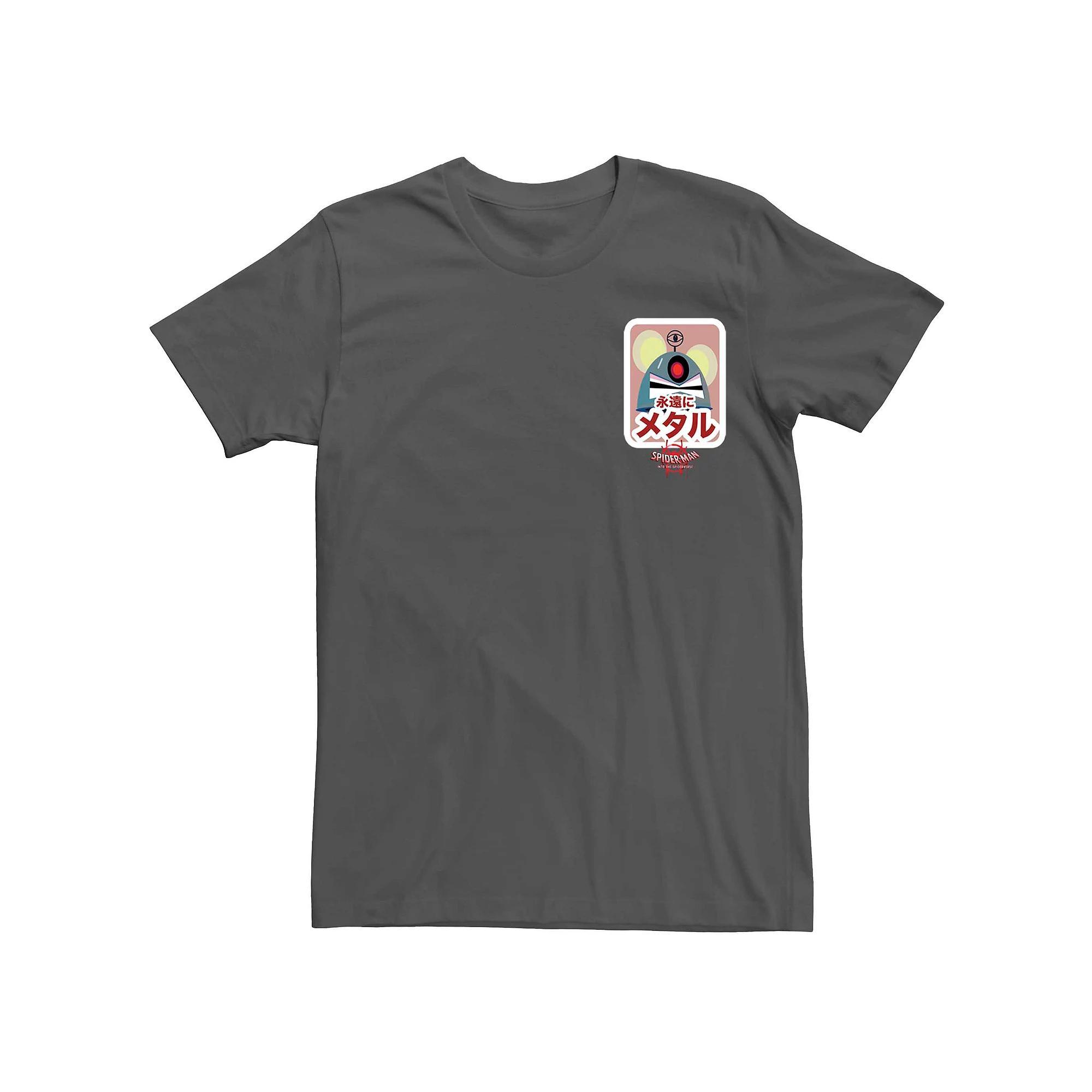 Mens Marvels Spider-Man Peni Parker Robot Mouse Sticker Pocket Tee Grey Product Image