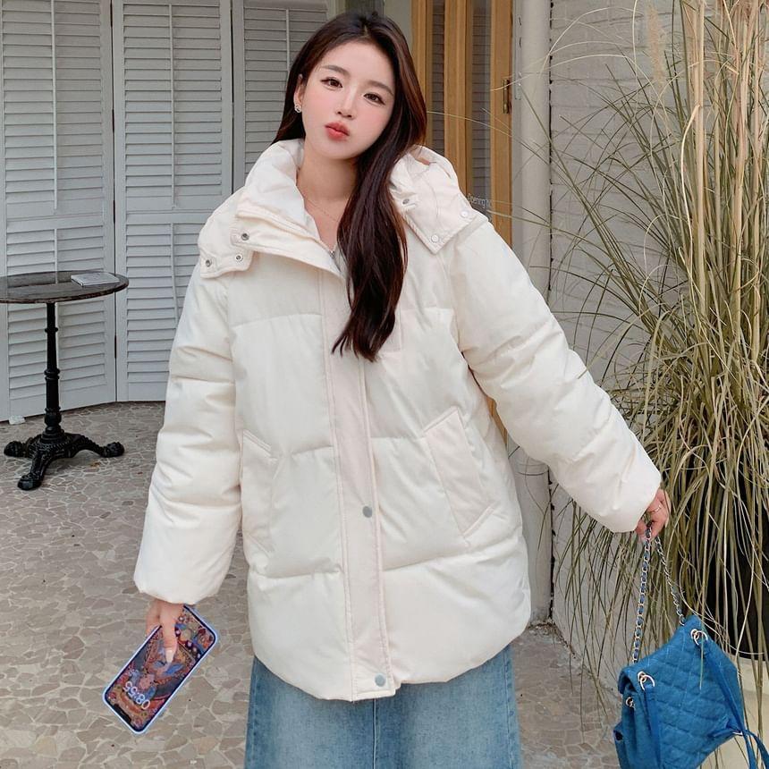 Hooded Button-Up Puffer Jacket Product Image