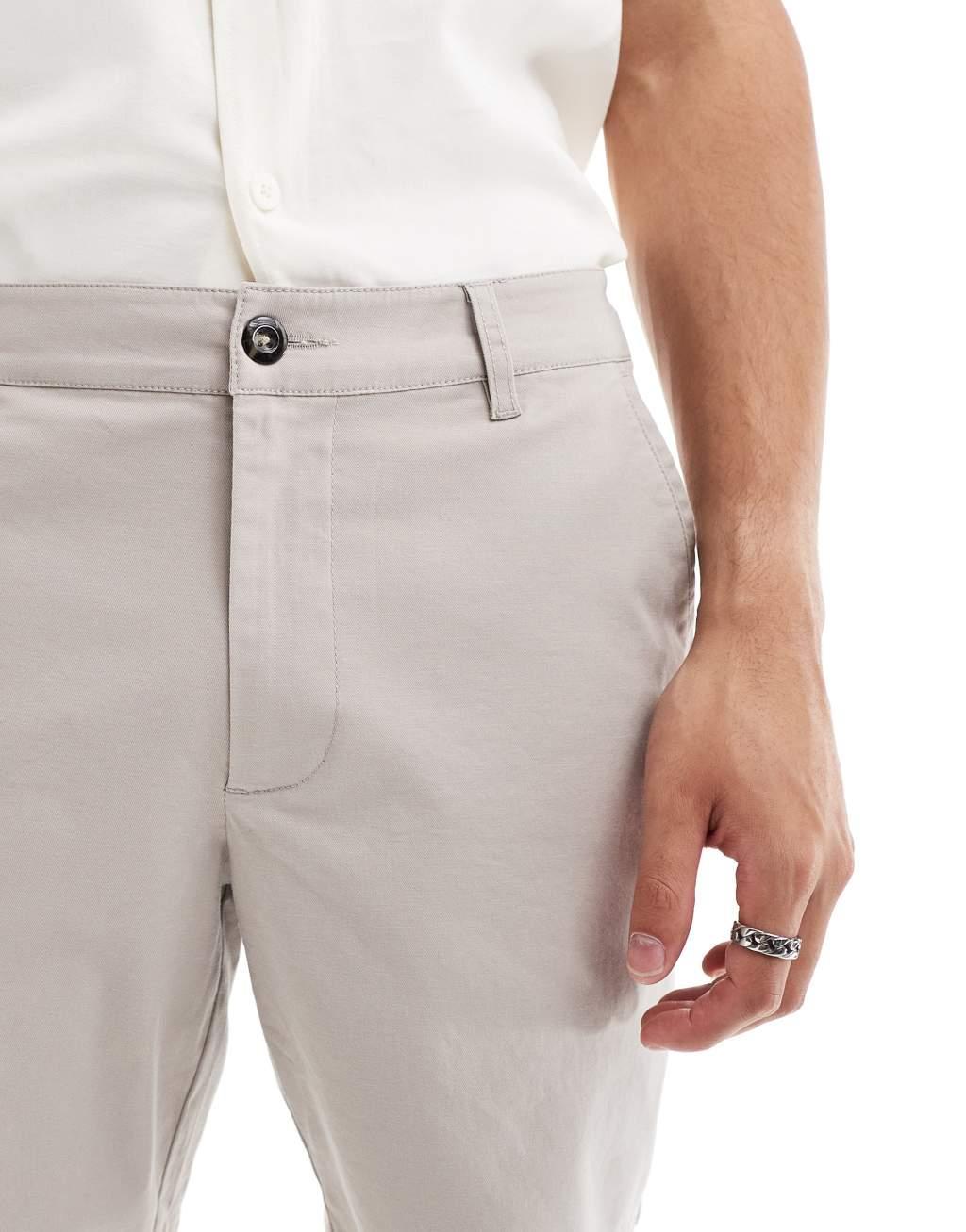 ASOS DESIGN 2 pack slim chino shorts in stone and charcoal save Product Image
