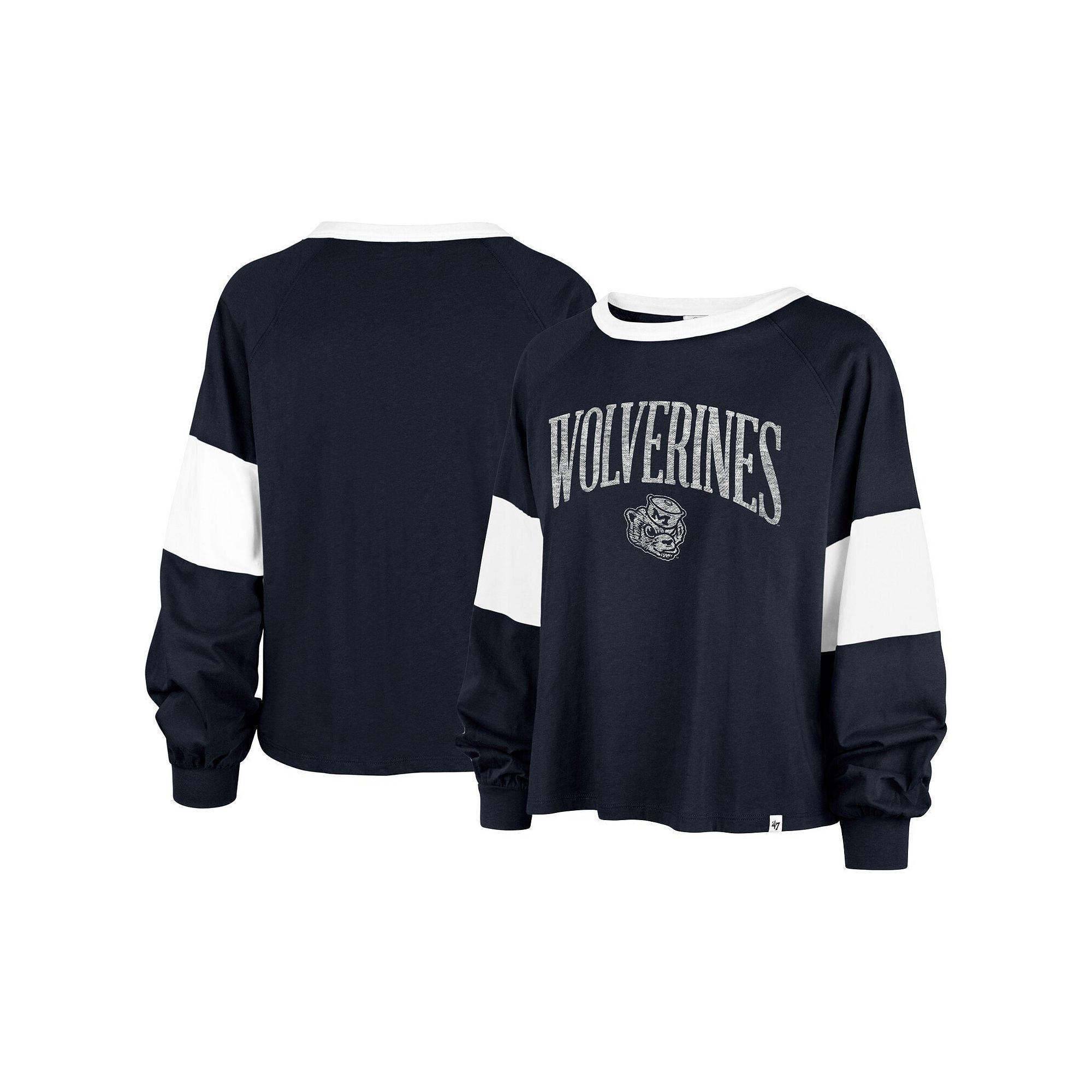 Women's '47  Navy Michigan Wolverines Upside Rhea Raglan Long Sleeve T-Shirt, Size: Small, Blue Product Image