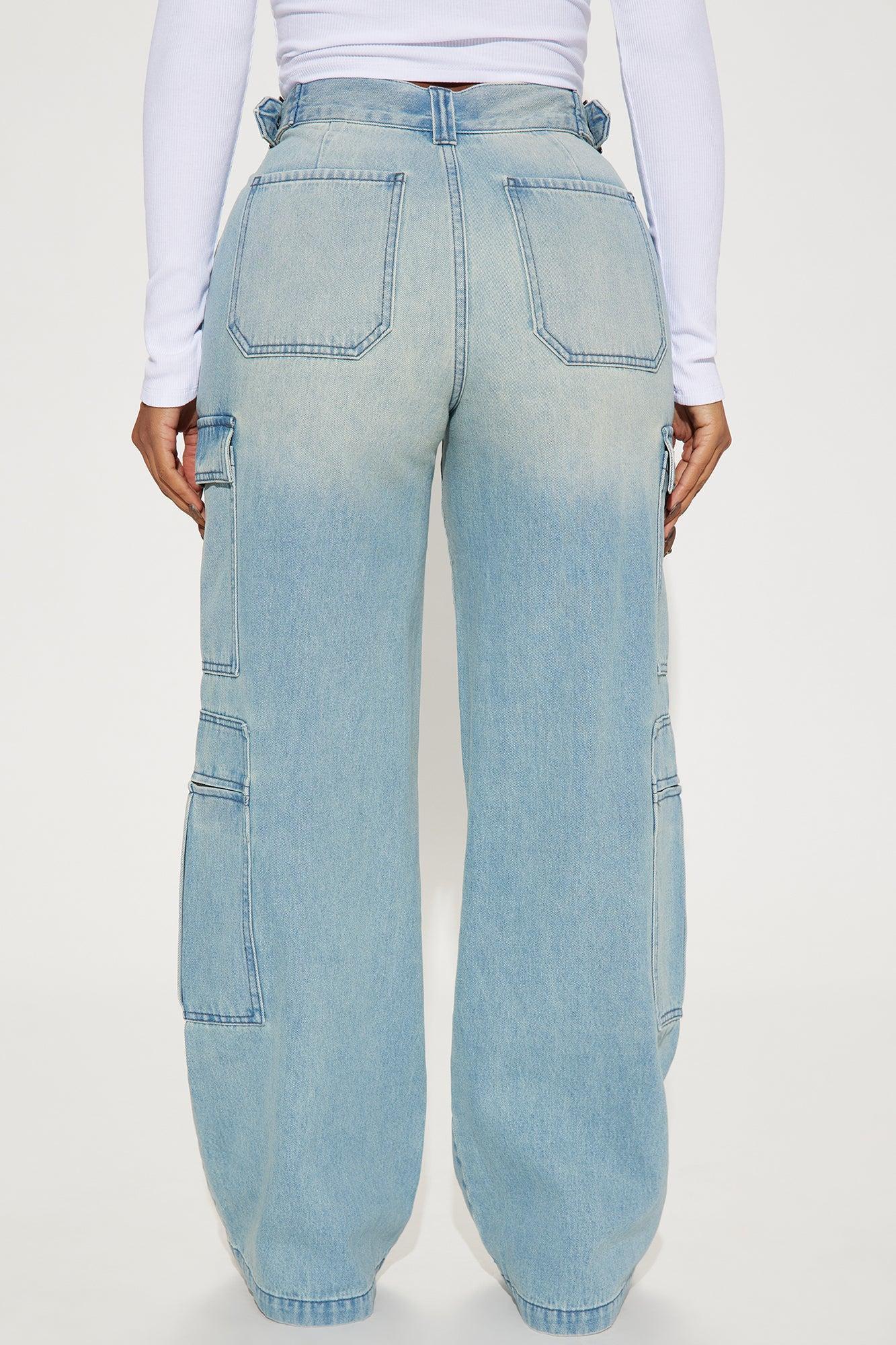 Just Once Tinted Baggy Cargo Jeans - Light Wash Product Image