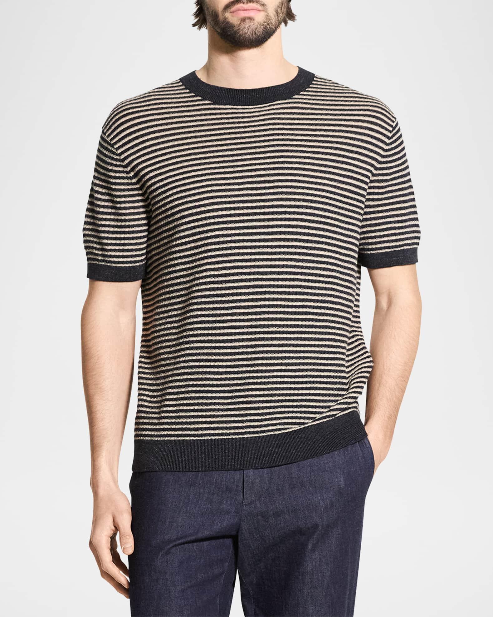 Men's Stripe Knit Short-Sleeve Crewneck Sweater Product Image