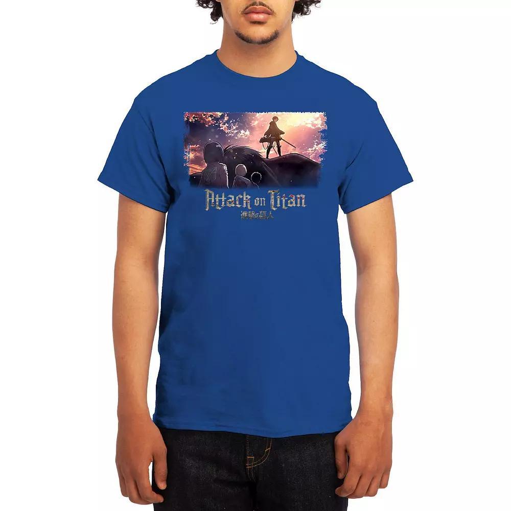 Men's Attack on Titan Firey Titan Behind Wall Tee, Boy's, Size: Large, Blue Product Image