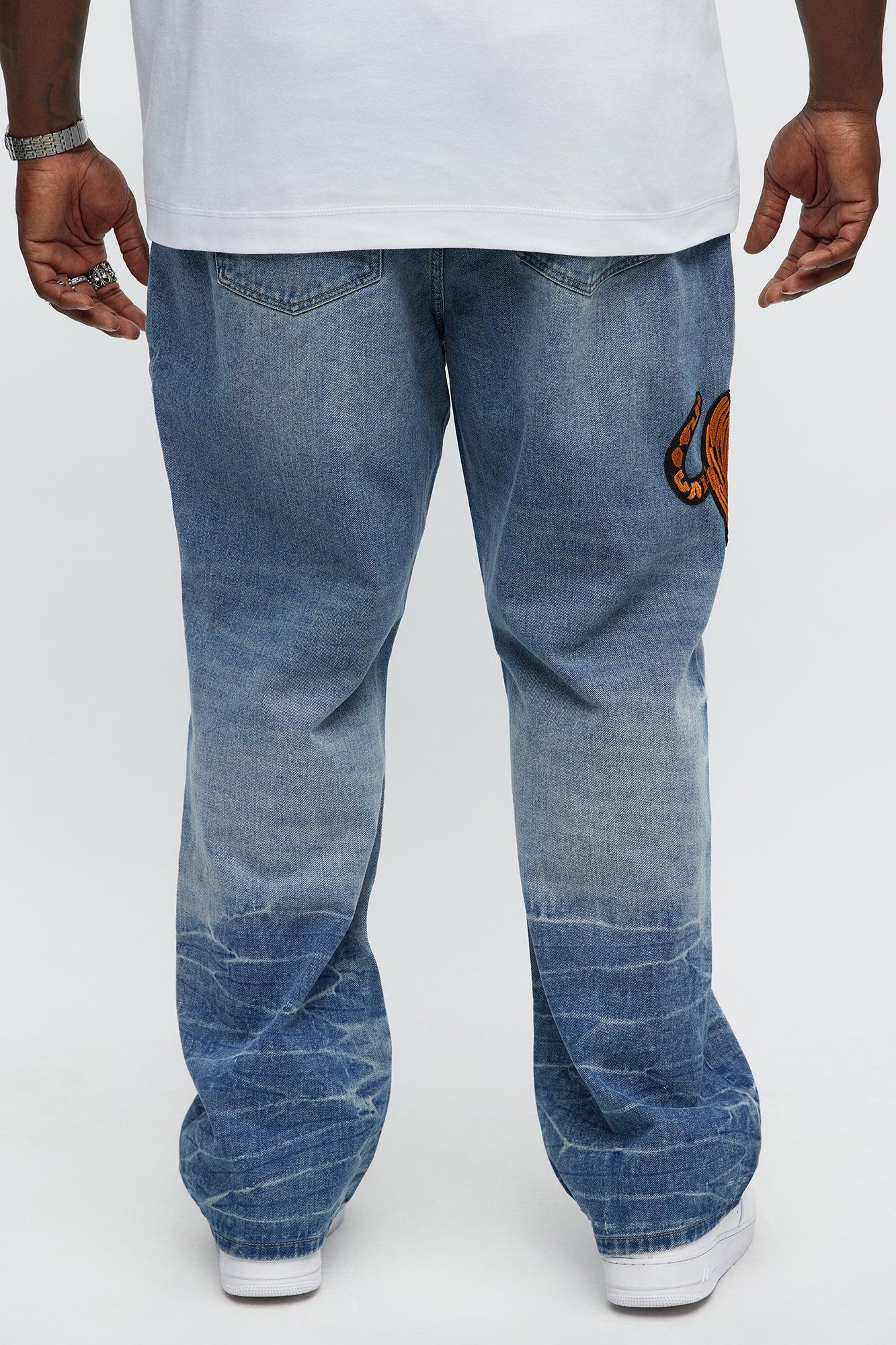 Relaxed Straight Tiger Patch Jeans - Medium Wash Male Product Image