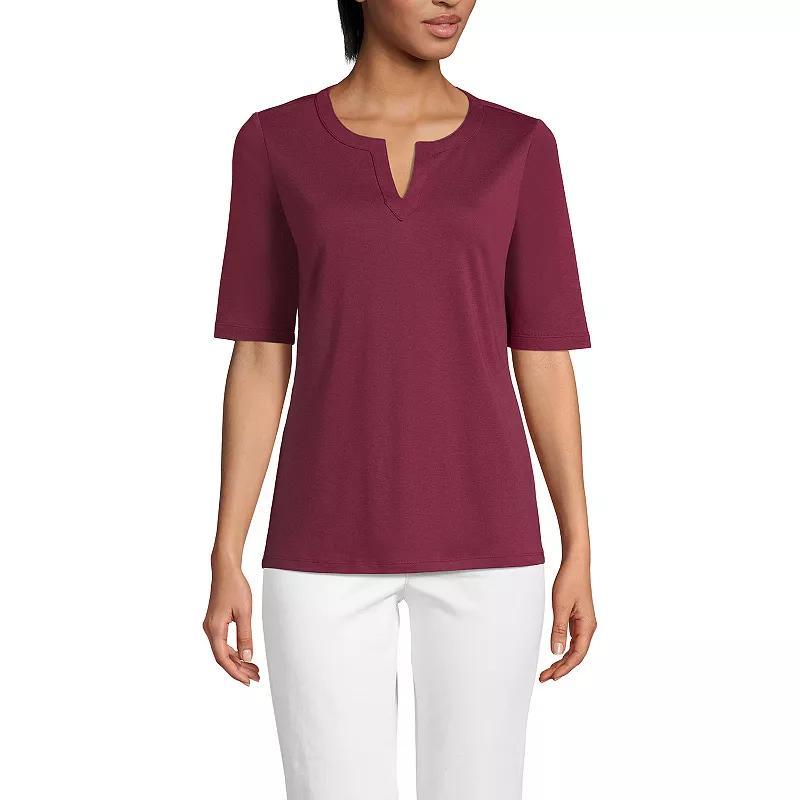 Womens Lands End Modern Half Sleeve Splitneck Top Blue Shadow Product Image