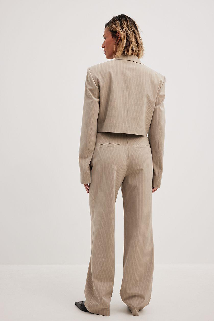 High Waist Pinstriped Straight Leg Suit Pants Product Image