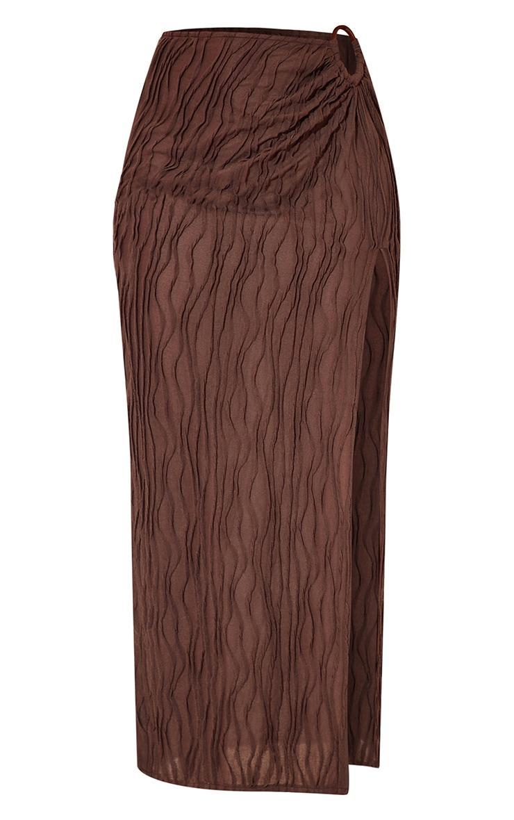 Dark Brown Textured O-ring Front Midi Skirt Product Image