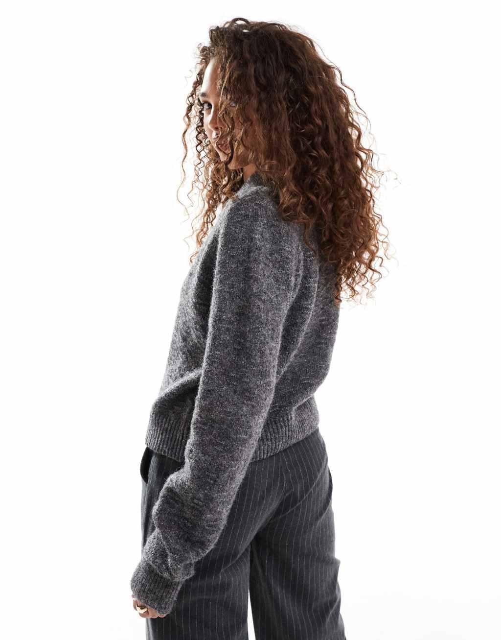 VERO MODA AWARE knit polo sweater in dark gray melange Product Image