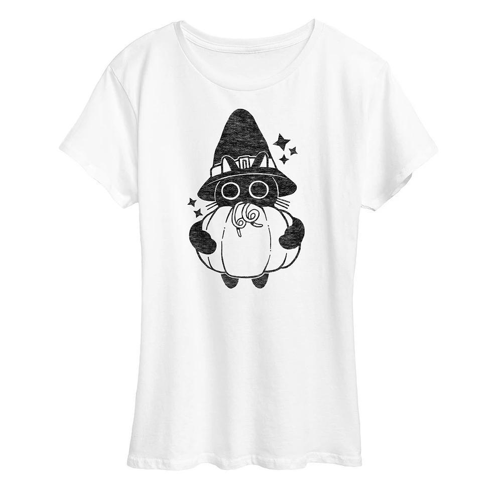 Womens Witch Cat With Pumpkin Graphic Tee Product Image