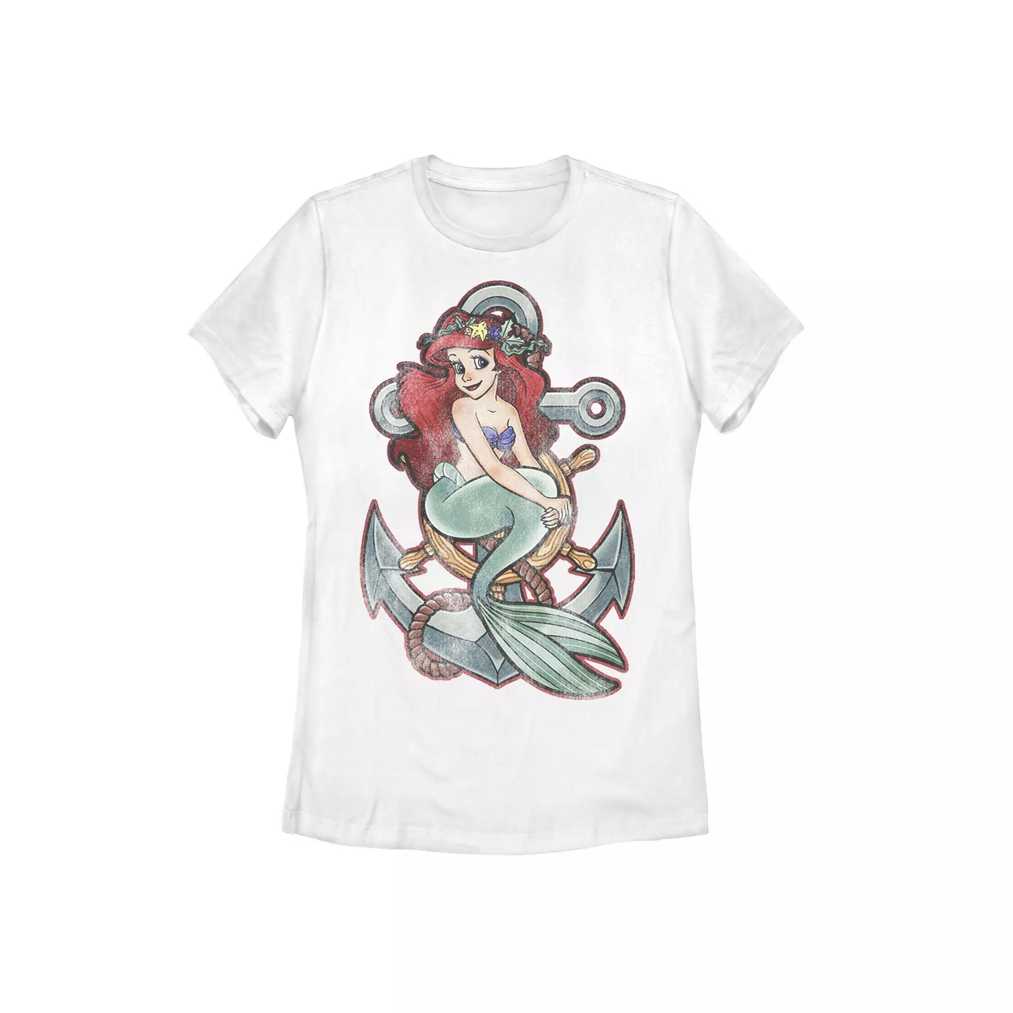 Disney's The Little Mermaid Juniors' Ariel Anchor Portrait Graphic Tee, Women's, Size: Medium, White Product Image