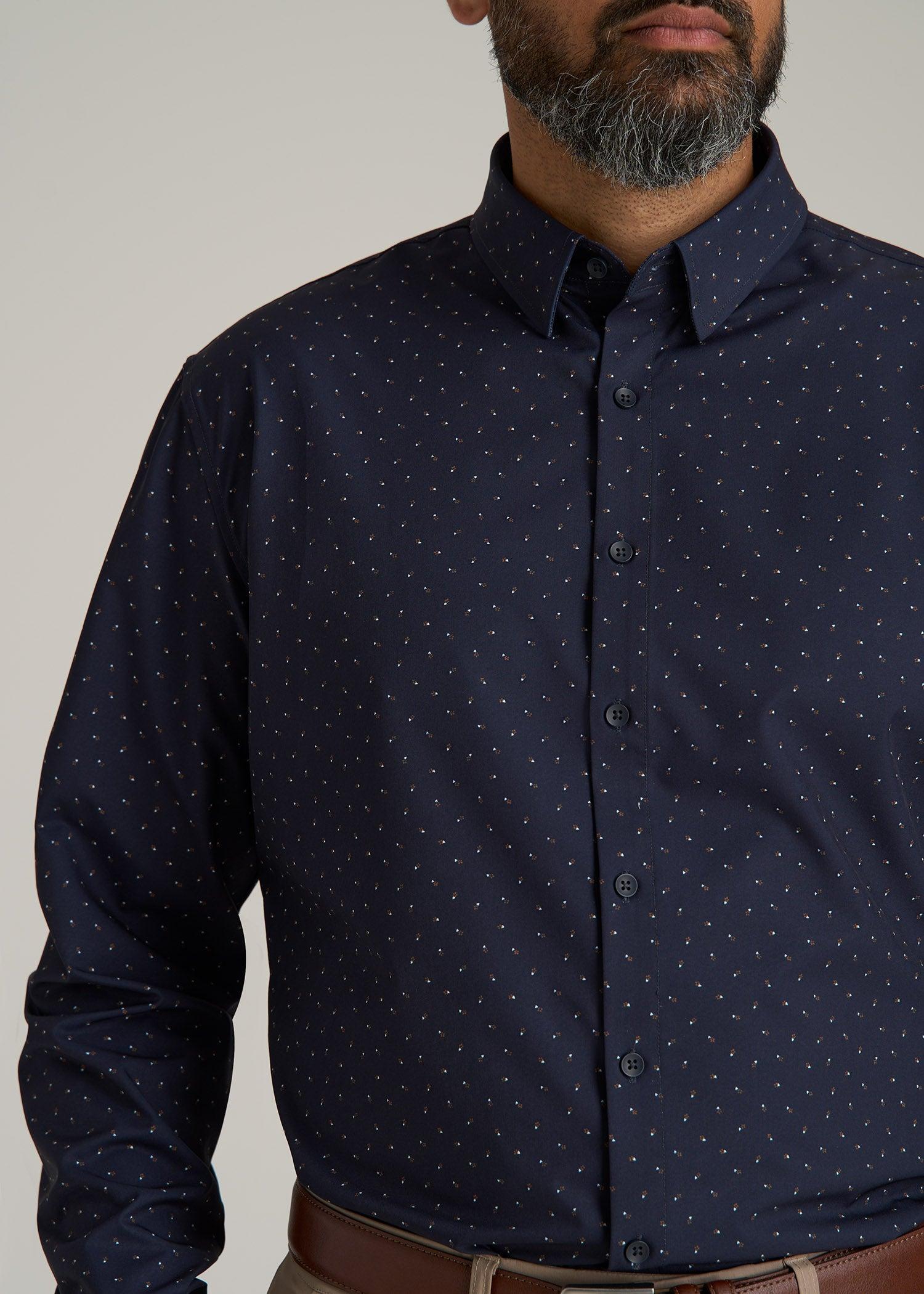 Traveler Stretch Dress Shirt for Tall Men in Dark Blue Floral Product Image