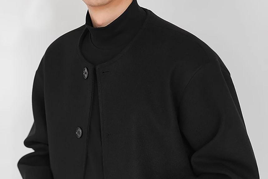 Round Neck Plain Button Jacket Product Image