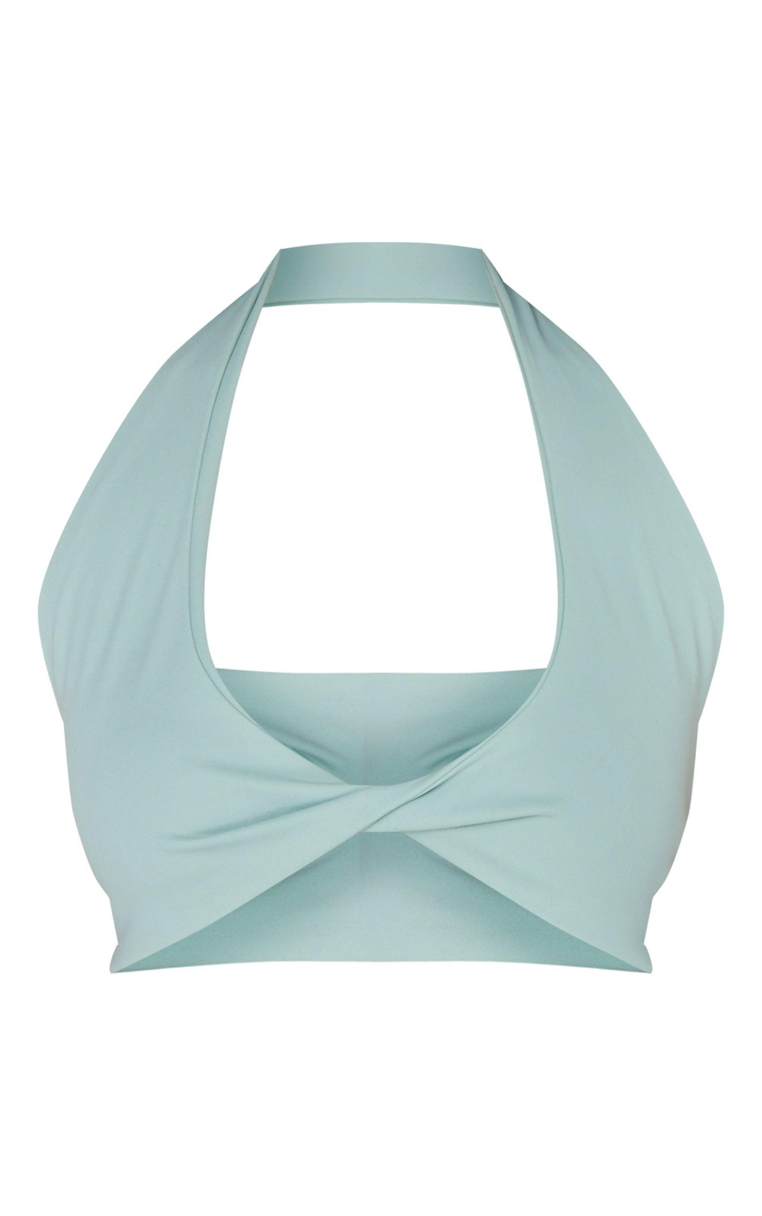 Petite Green Snatched Sculpt Halterneck Twist Front Crop Top Product Image