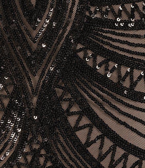 B. Darlin Sequin Pattern V-Neck Spaghetti Strap Lace Up Back Dress Product Image