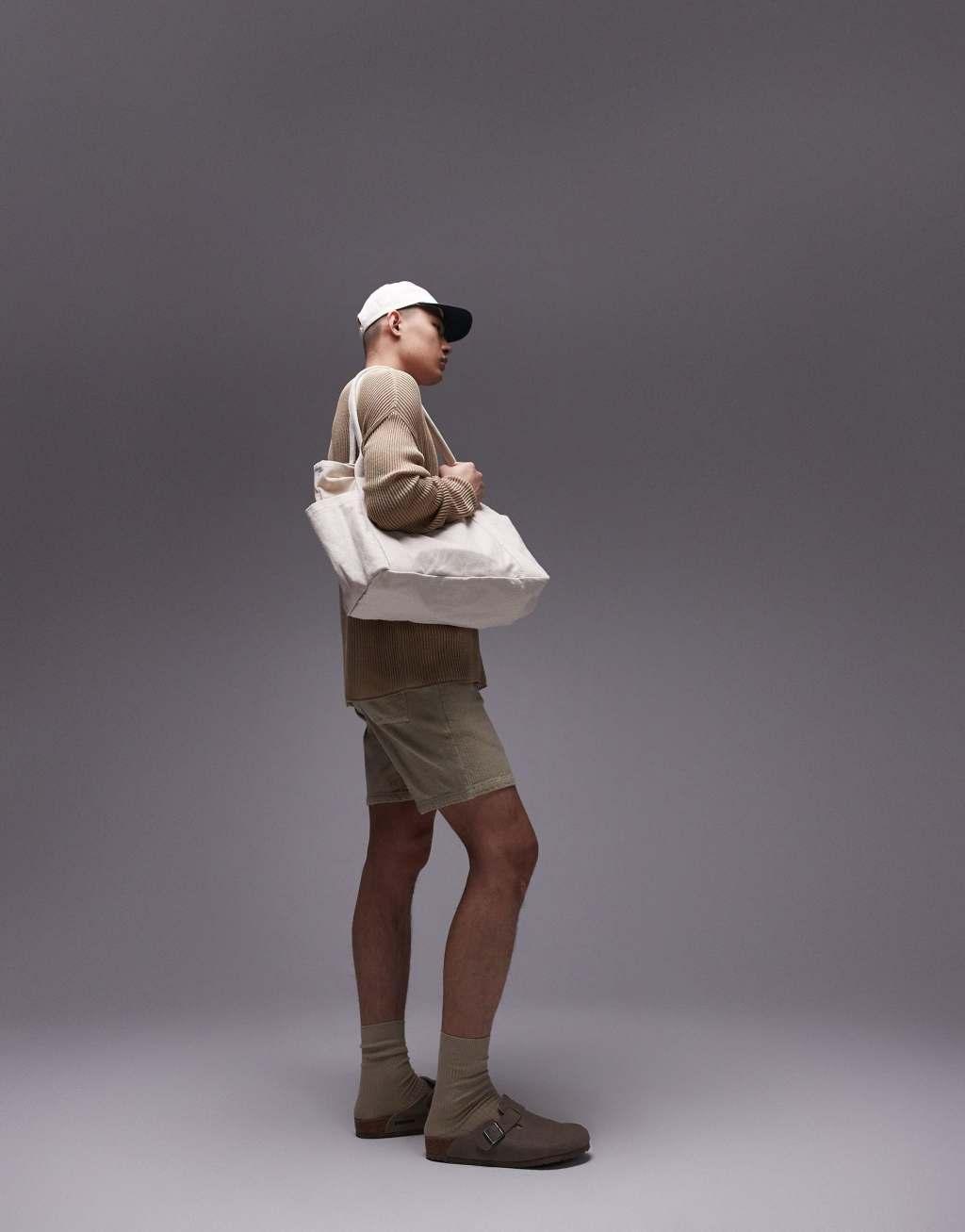 Topman textured shorts in stone Product Image