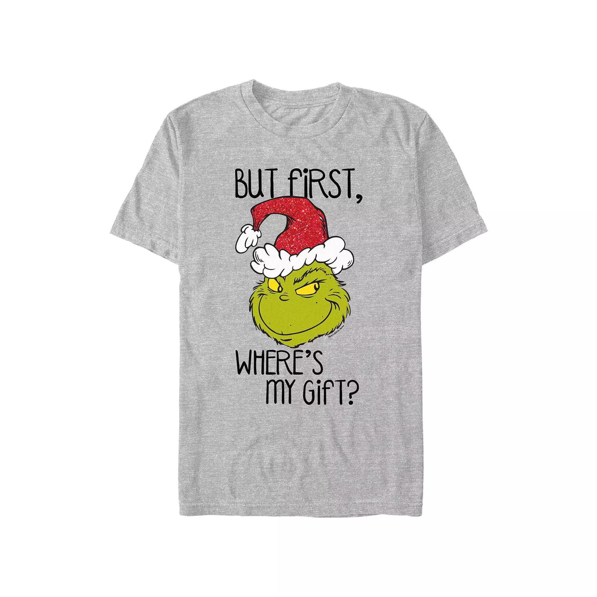 Big & Tall Dr. Seuss Grinch But First, Where's My Gift Graphic Tee, Men's, Size: XL, Athletic Grey Product Image