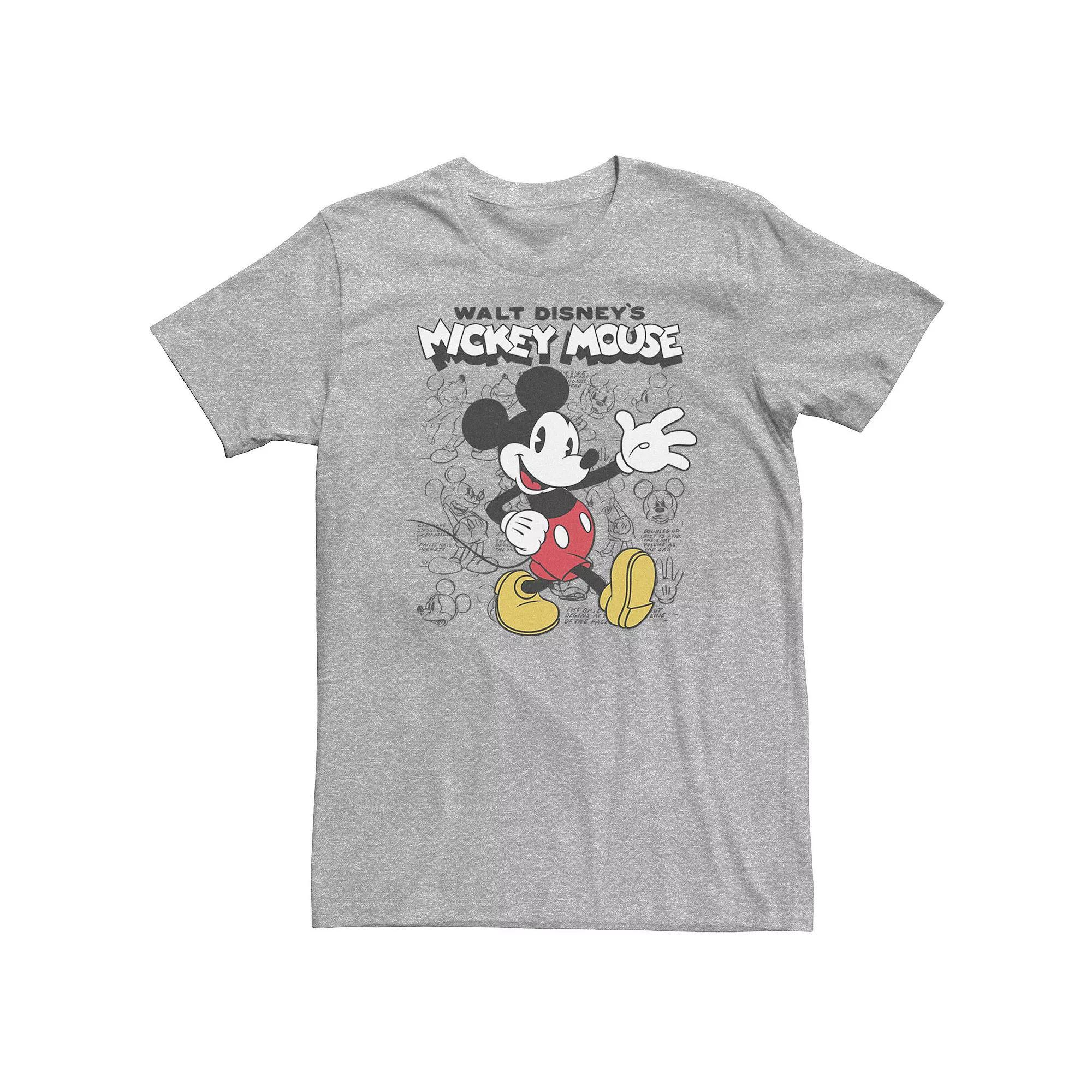 Big & Tall Disney Mickey Mouse Classic Sketch Poster Tee, Men's, Size: 3XL Tall, Athletic Grey Product Image