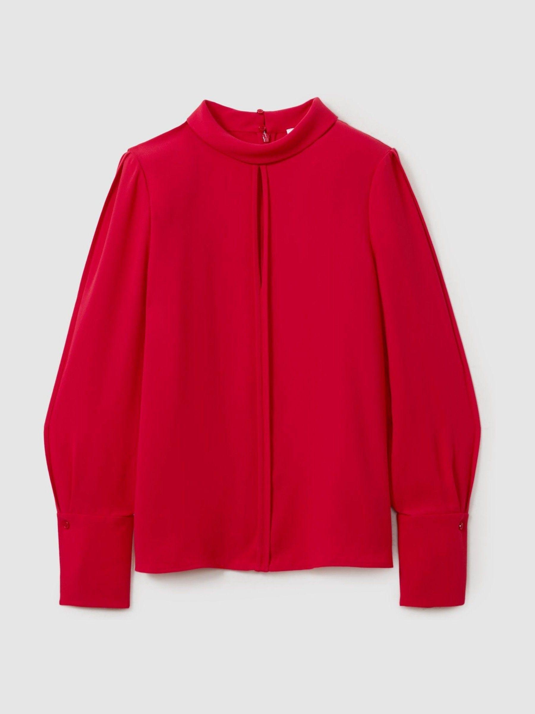 Removable Shoulder Pad Blouse in Red Product Image