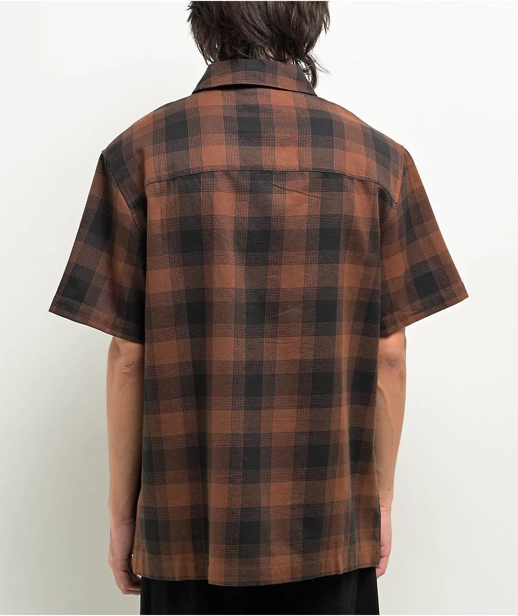 Empyre Glen Brown & Black Plaid Quarter Zip Work Shirt Product Image