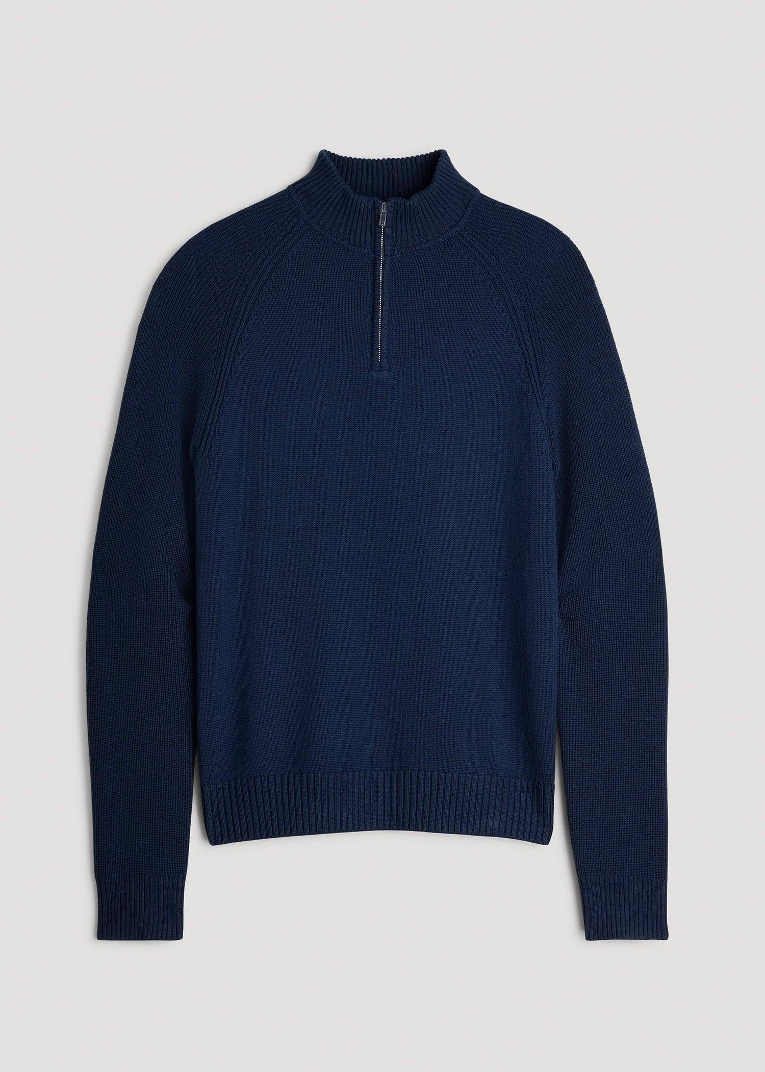 Chunky Merino Quarter-Zip Sweater for Tall Men in Patriot Blue Product Image