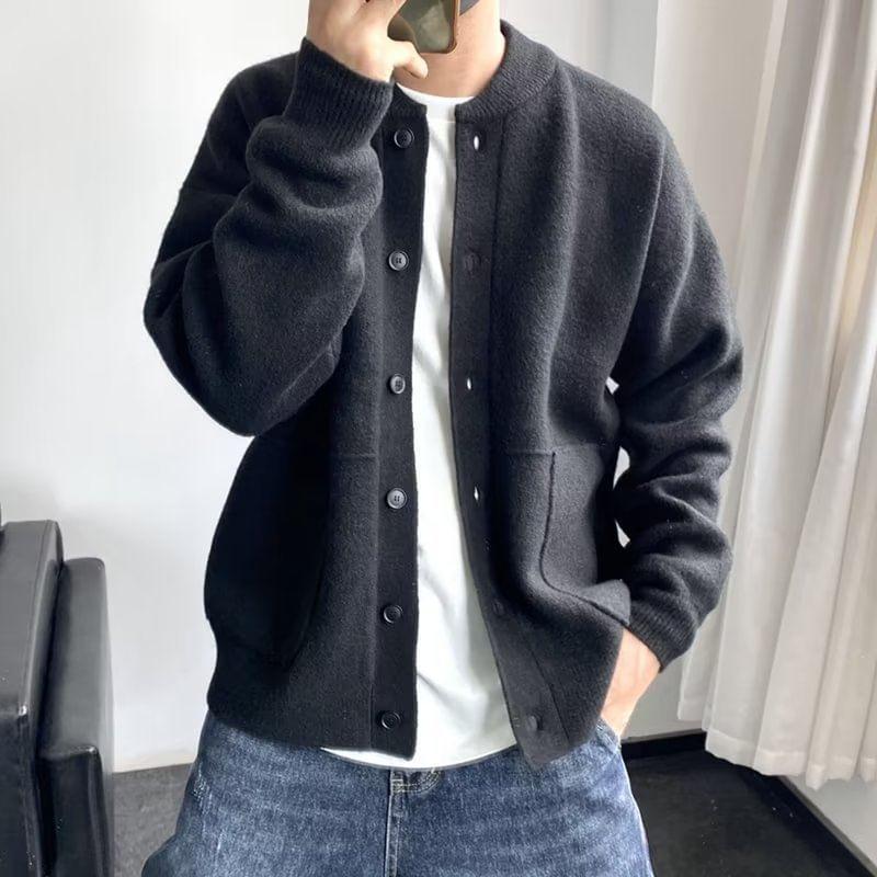 Round Neck Plain Cardigan Product Image