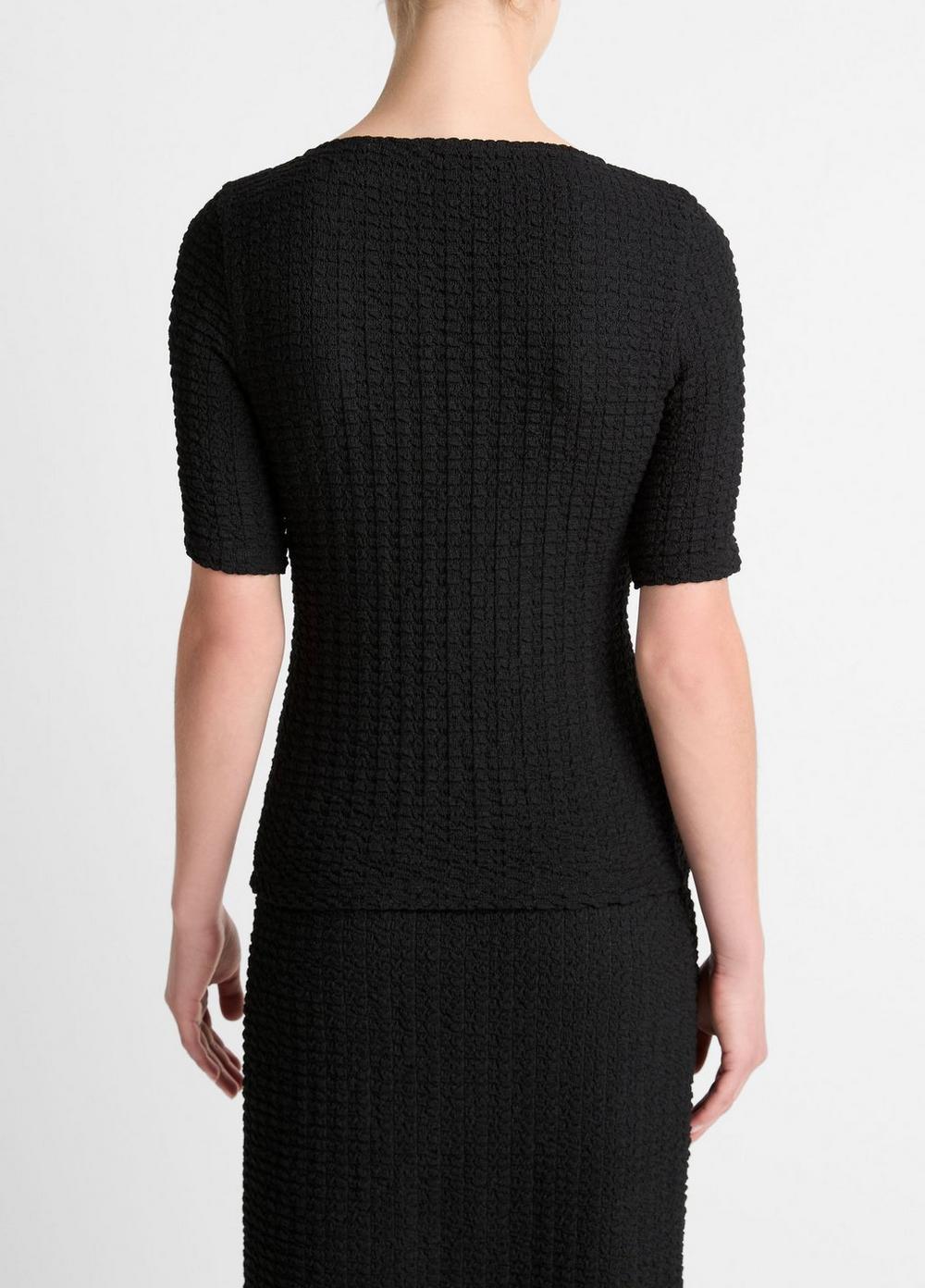Womens Smocked Elbow-Sleeve V-Neck Top, Black, Size S Vince Product Image
