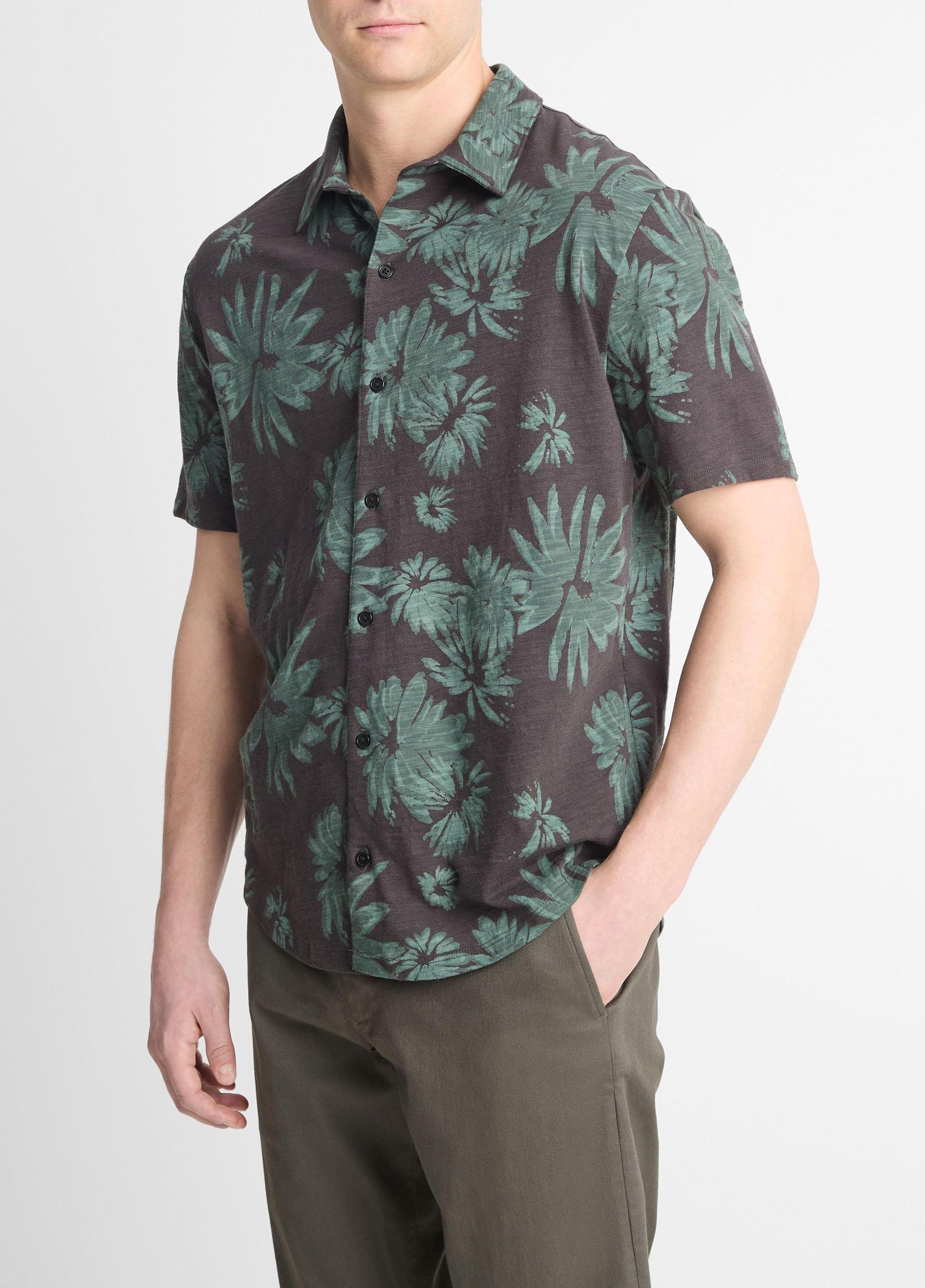 Mens Tossed Blooms Cotton Button-Front Shirt, Soft Black/petrol Green, Size XXL Vince Product Image