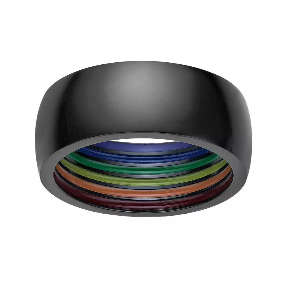 LYNX Men's Black Ion Plated Stainless Steel & Rainbow Enamel Ring, Size: 8 Product Image