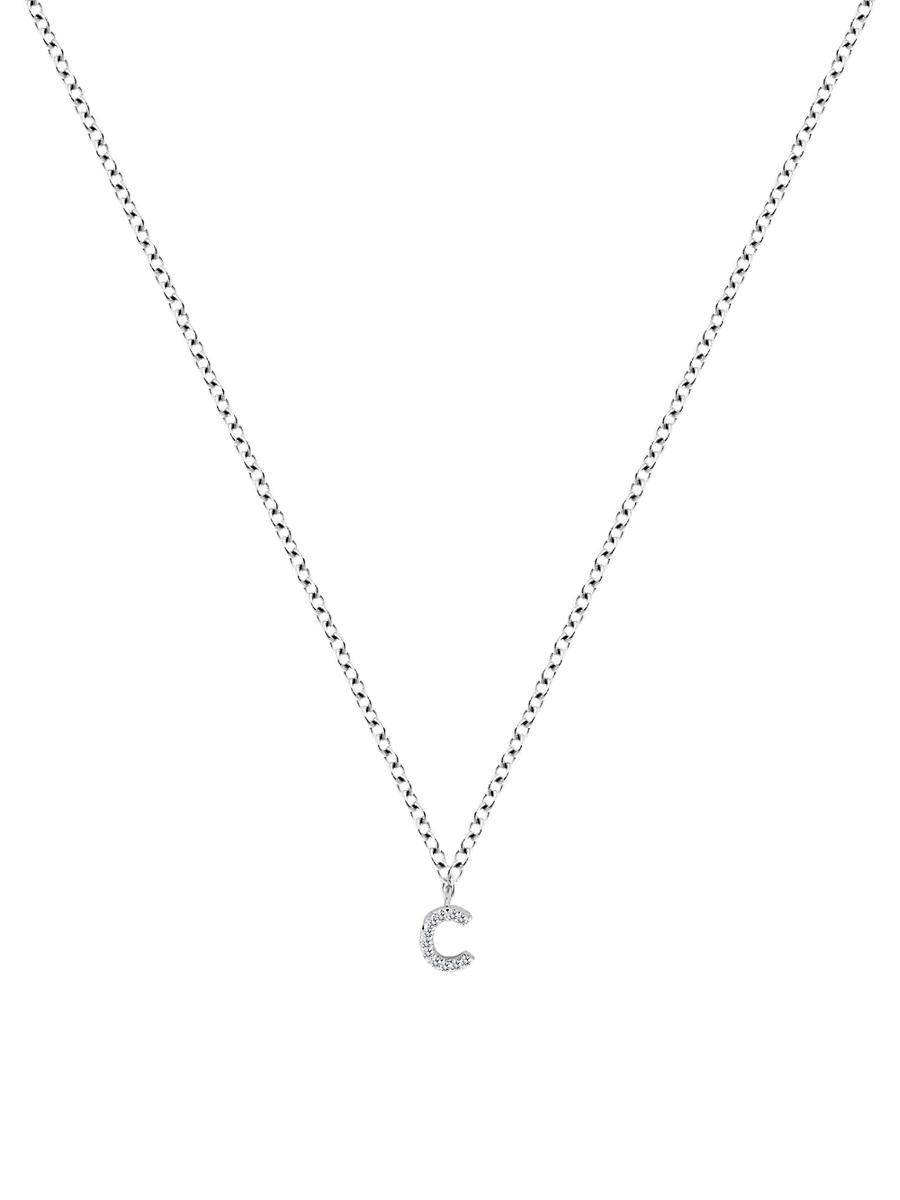 Womens 14K White Gold Diamond Intial Pendant Necklace Product Image