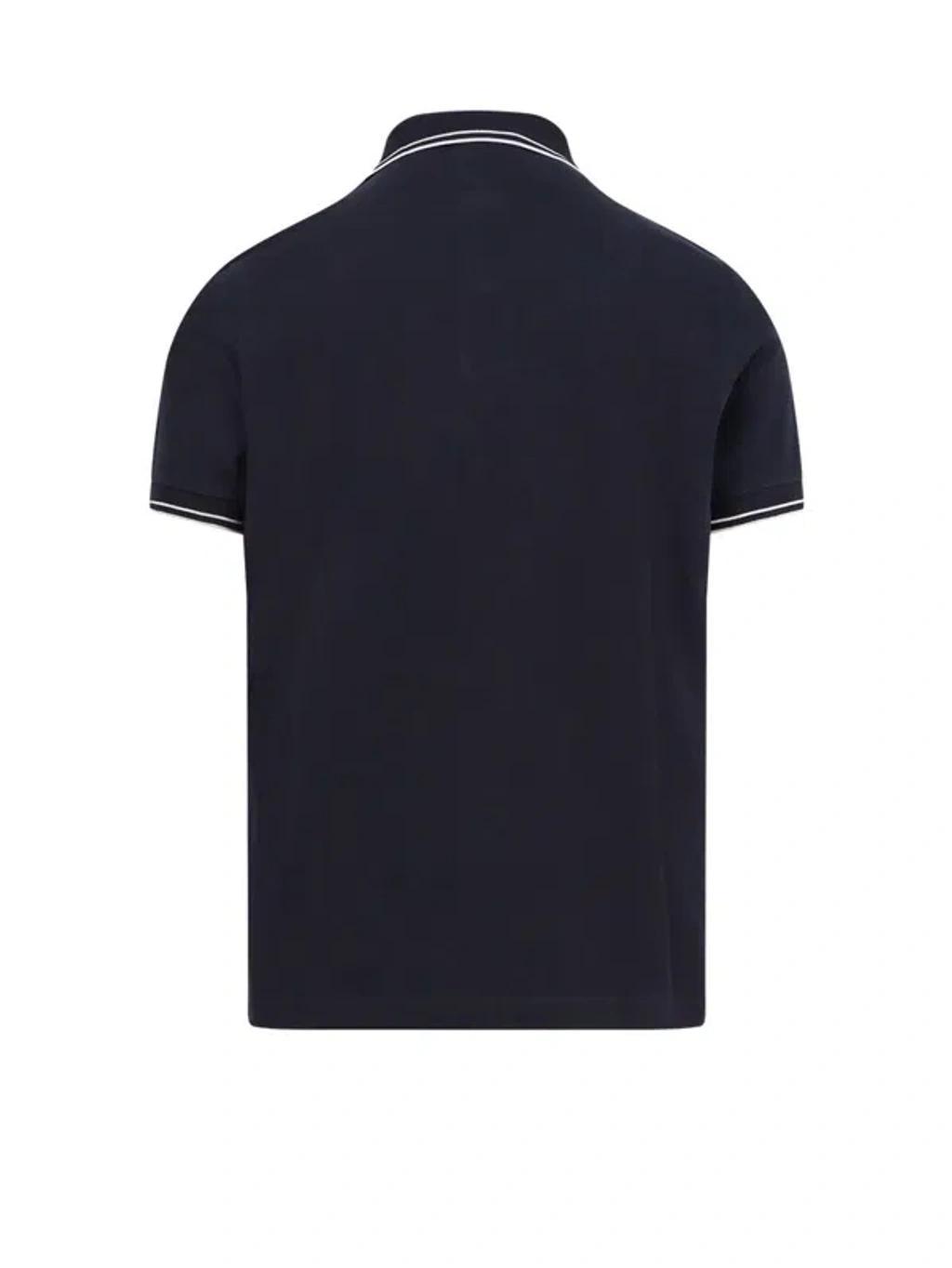 STONE ISLAND Logo Embroidered Polo T-shirt In Blue Product Image