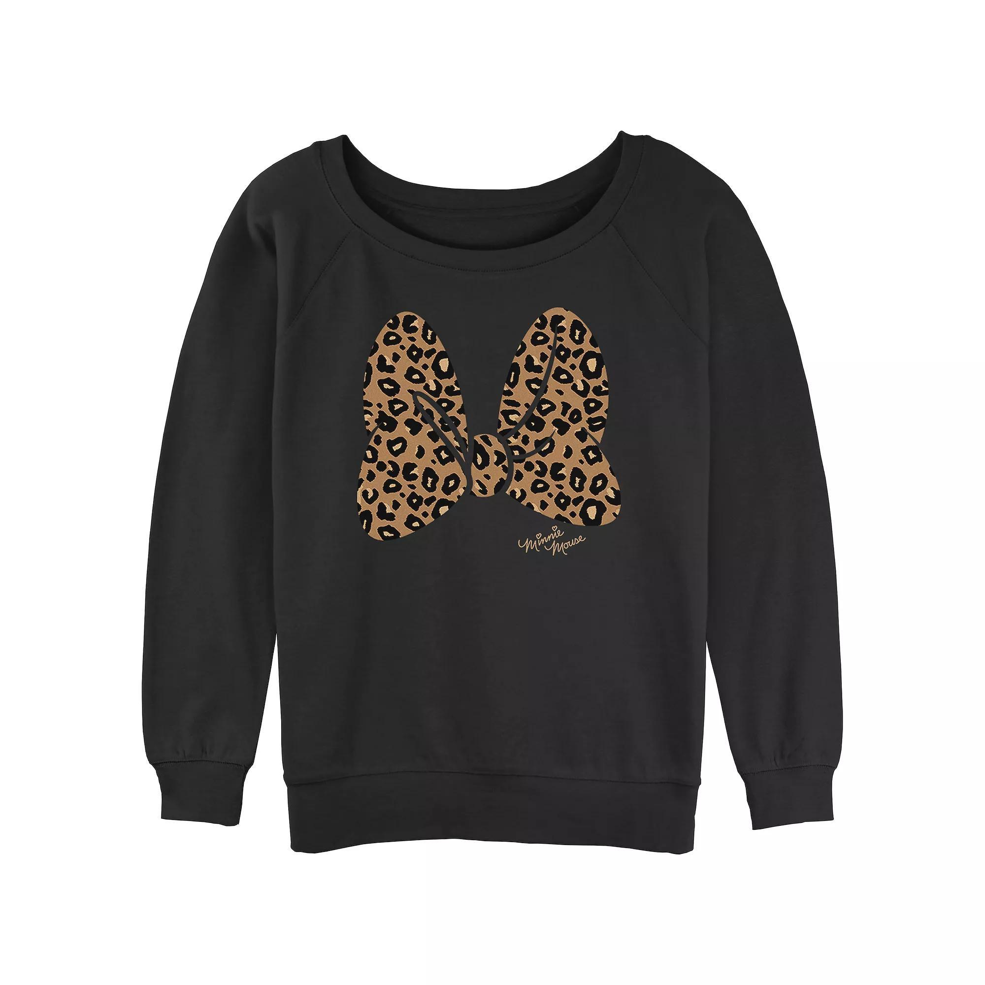Disney's Minnie Mouse Juniors' Leopard Print Bow Slouchy Graphic Sweatshirt, Girl's, Size: XL, Black Product Image