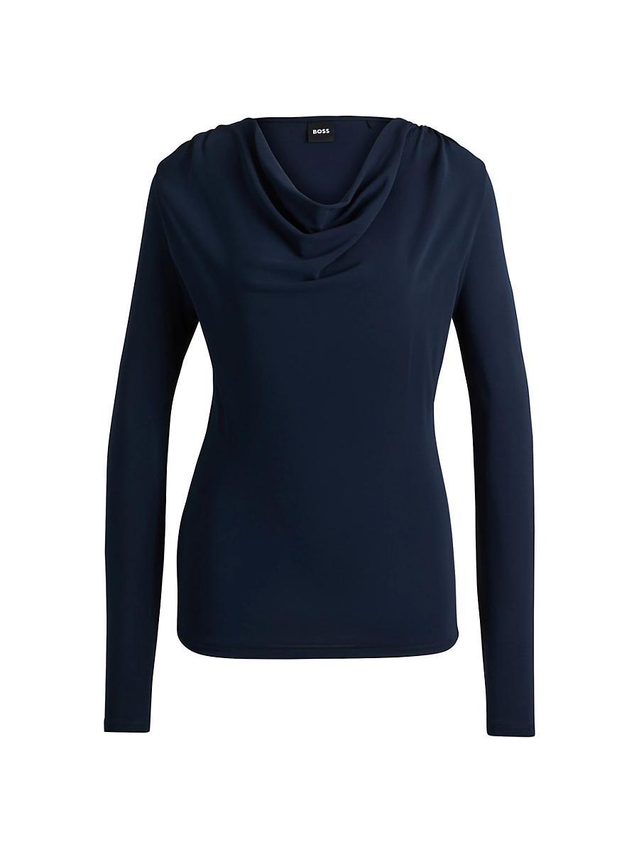 Womens Long-Sleeved Top in Stretch Crepe with Cowl Neckline Product Image
