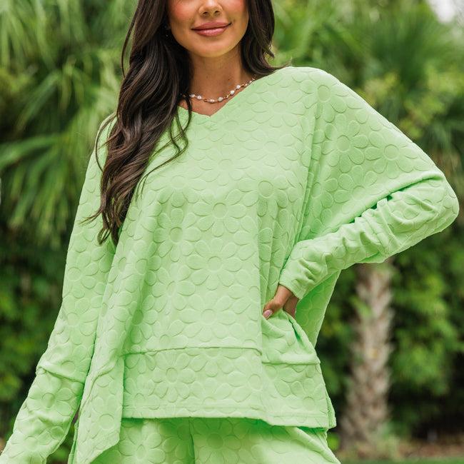 No Complaints Lime Green Floral Terry Cloth Top SALE Product Image