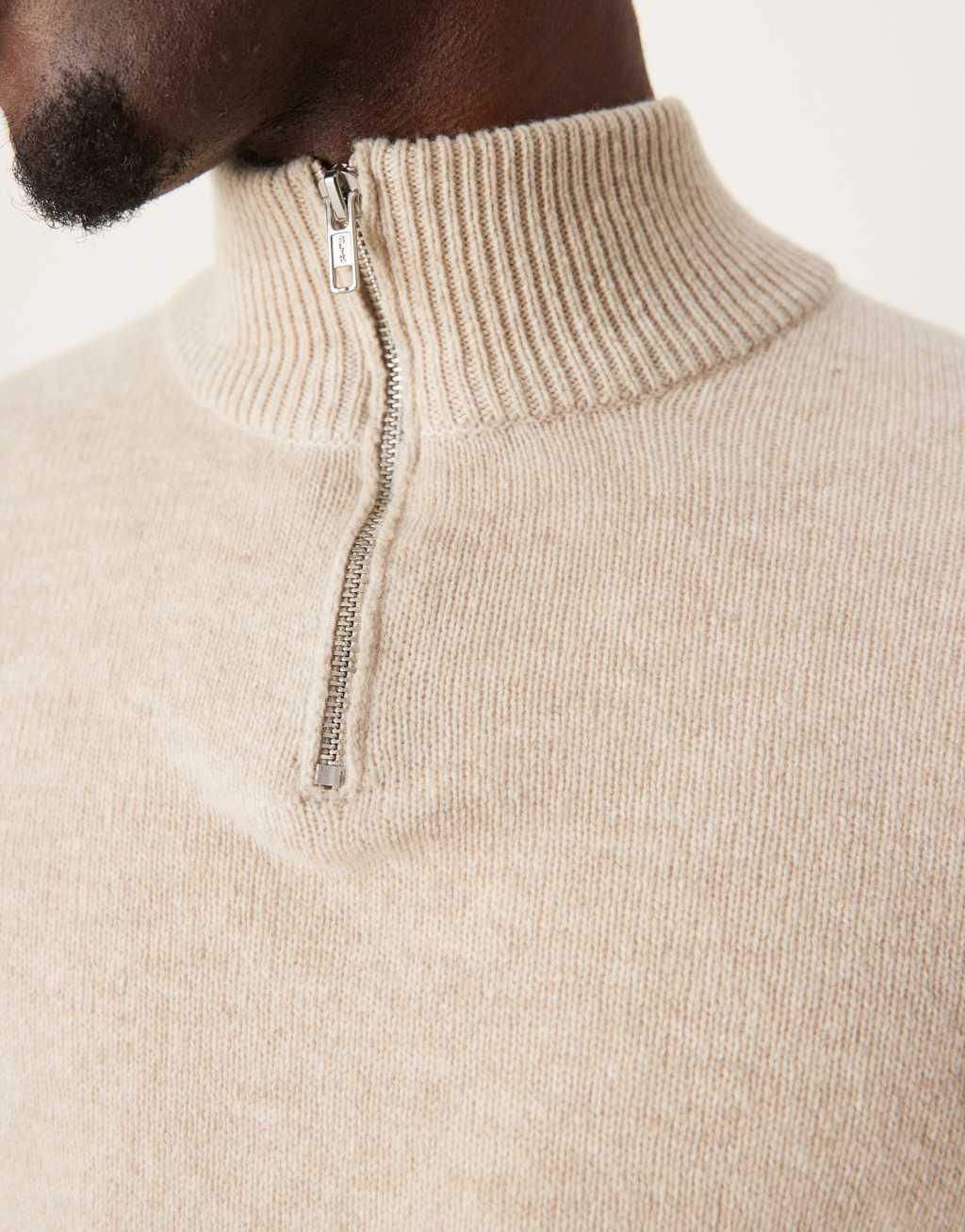 ASOS DESIGN lambswool quarter zip sweater in oatmeal Product Image