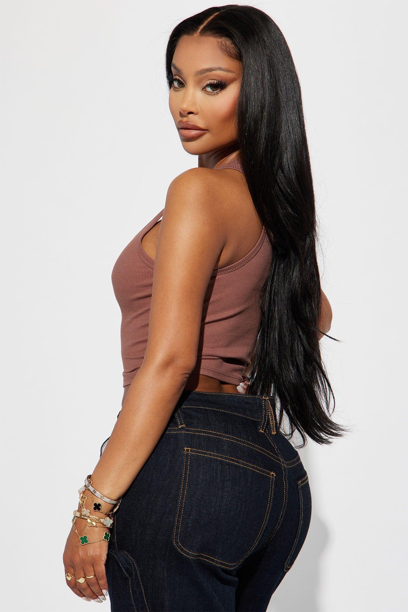 Leah Ribbed Tank Top - Brown Product Image