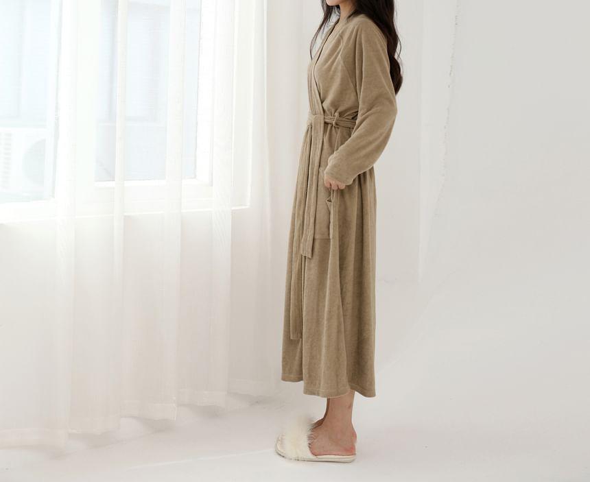 V-Neck Plain Pajama Robe Product Image