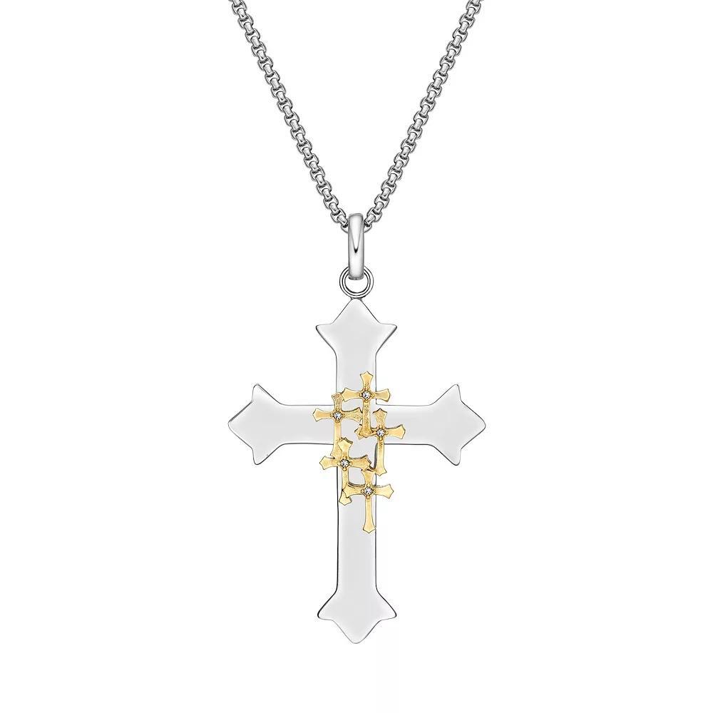 Men's LYNX Stainless Steel & Crystal Cross Pendant Necklace, Size: 24", Two Tone Product Image