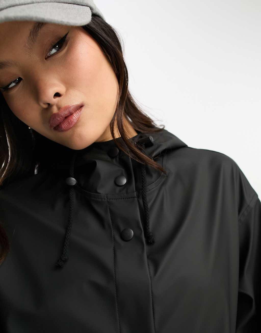 ASOS DESIGN Petite rubberized rain parka coat Product Image