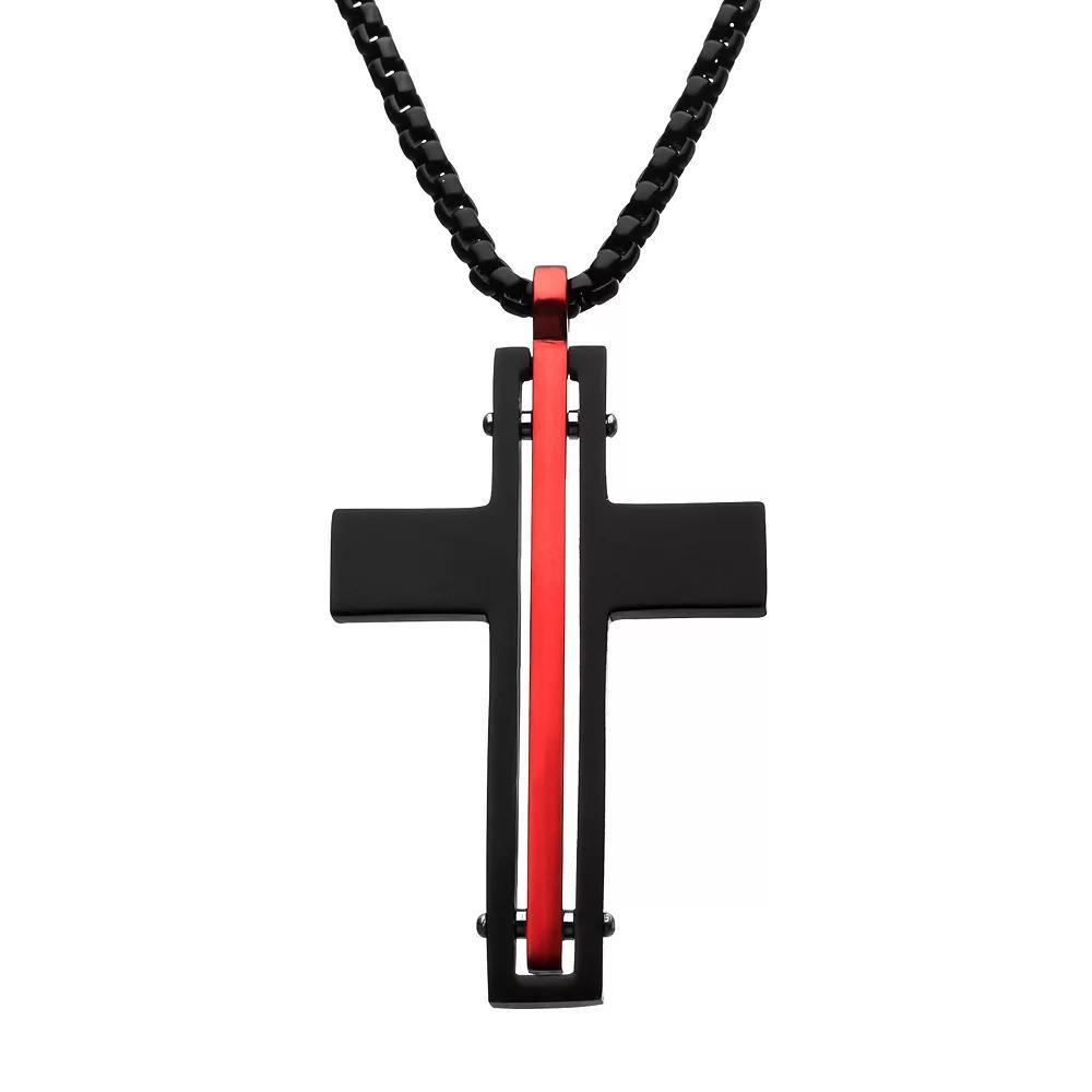 Men's Stainless Steel Red Line Cross Pendant Necklace, Size: 22", Tone Product Image