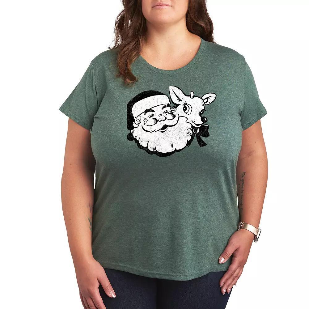 Plus Size Santa & Reindeer Holiday Graphic Tee, Womens Grey Gray Product Image