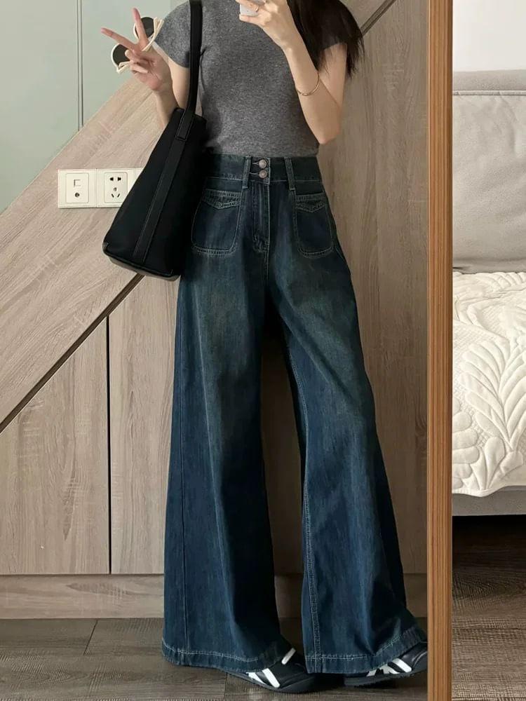 High Rise Washed Wide Leg Jeans Product Image
