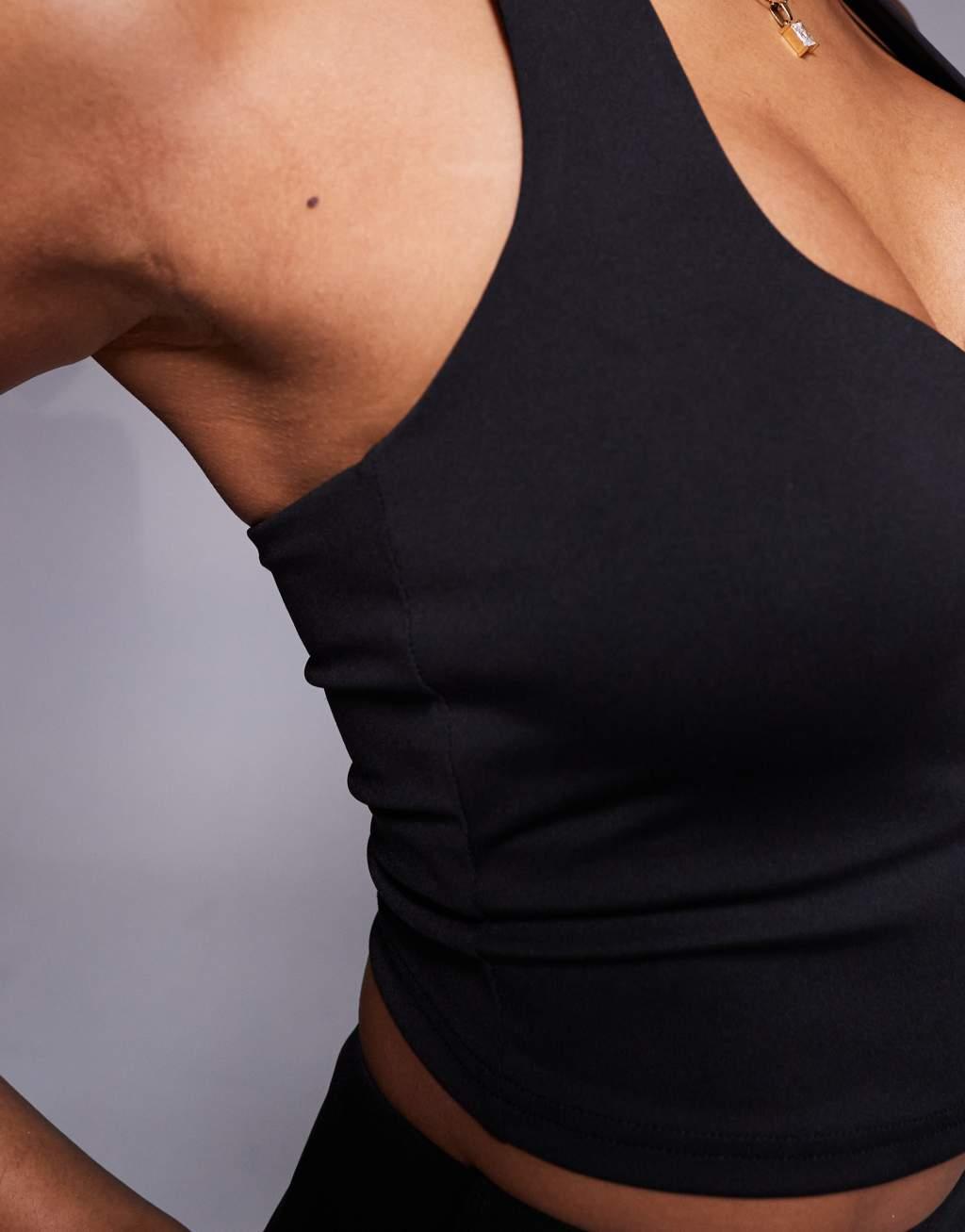 4505 halter neck performance top with shelf bra in black  Product Image