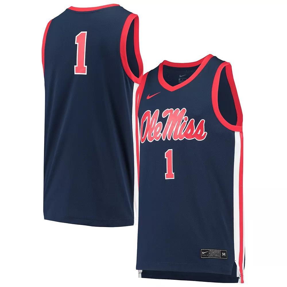Men's Nike #1 Navy Ole Miss Rebels Replica Basketball Jersey, Size: 2XL, Blue Product Image