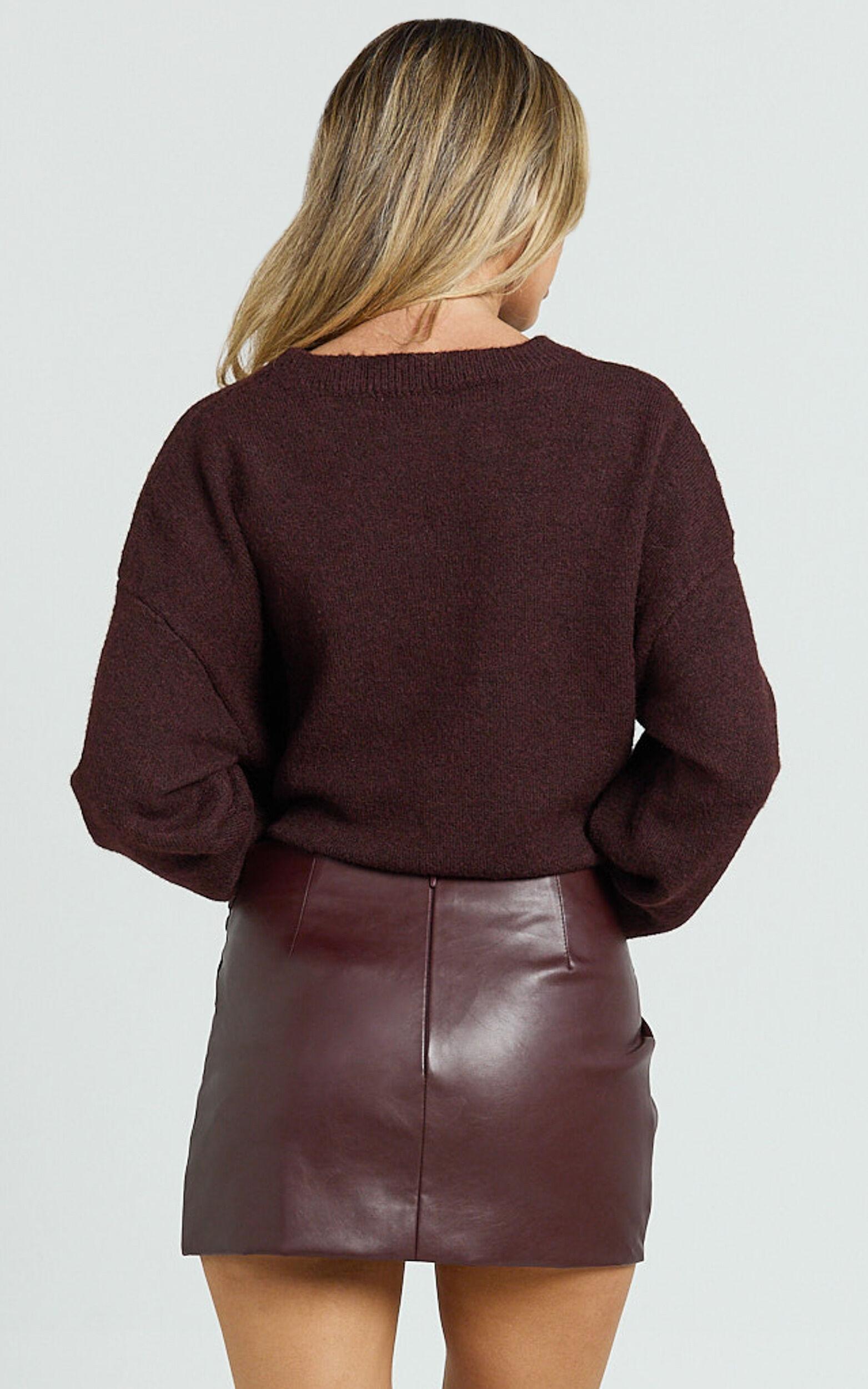 Patricia Mini Skirt - Mid Rise Fitted Patent Leather Skirt in Wine Product Image