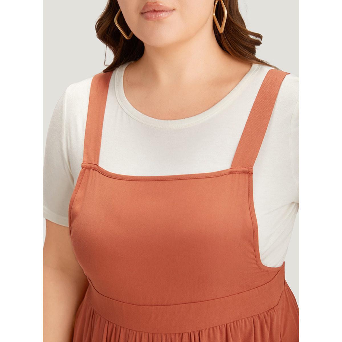 Plus Size Plain Pocket Gathered Adjustable Straps Layered Hem Dress OrangeRed Women Casual Adjustable Straps Spaghetti Strap Sleeveless Curvy Midi Dress BloomChic 30/6X Product Image
