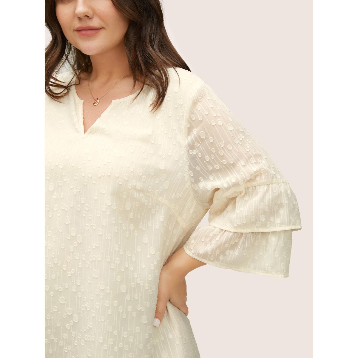 Plus Size Ivory Plisse Mesh Flutter Layered Sleeve Blouse Women Elegant Elbow-length sleeve V-neck Everyday Blouses BloomChic 18-20/2X Product Image