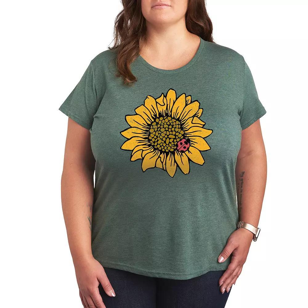 Plus Sunflower Ladybug Graphic Tee, Womens Grey Green Product Image