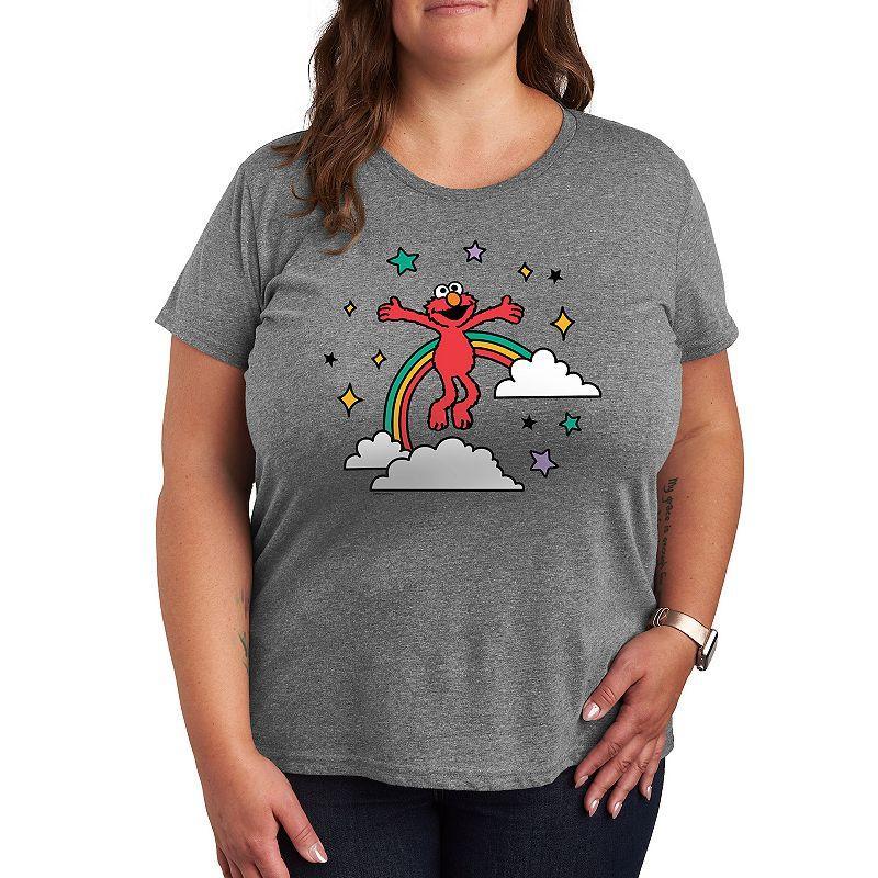 Plus Sesame Street Elmo Rainbow Graphic Tee, Womens Grey Gray Product Image